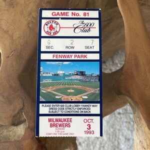 Vintage Boston Red Sox Milwaukee Brewers ticket stub 93 Fenway Park memorabilia